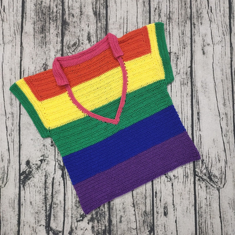 Rainbow Hand Crochet Top