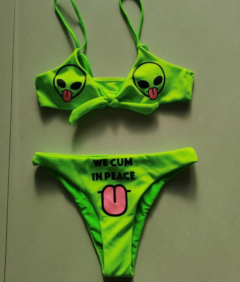 Alien Print Green Swimwear