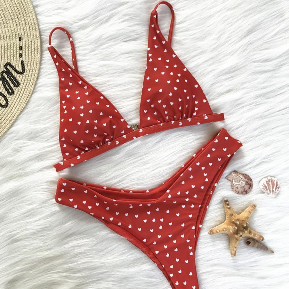 Love Heart Print Bikini Set - Bikini