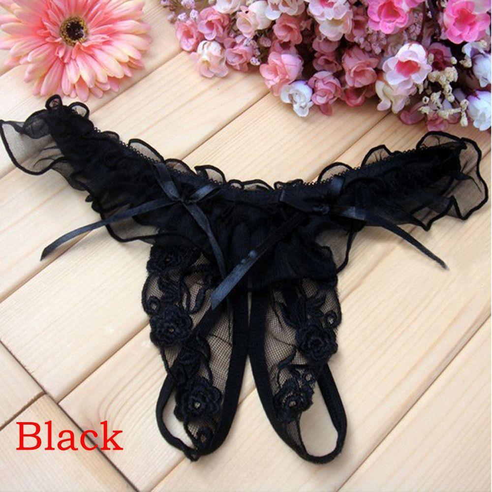 Flower Bow Lace Crotchless Panties - Panties Thongs