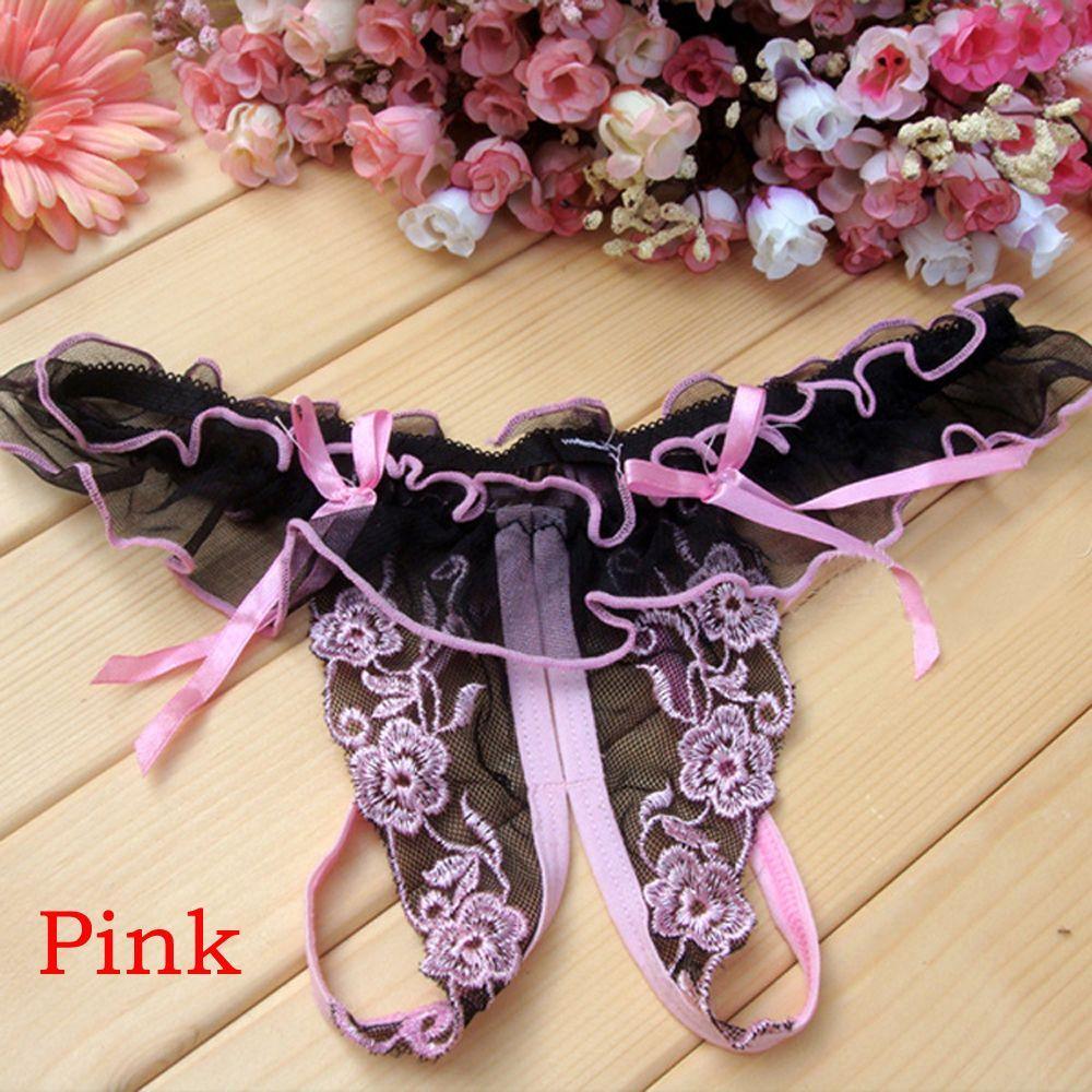 Flower Bow Lace Crotchless Panties - Panties Thongs